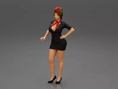Sexy woman steward standing 3D print model