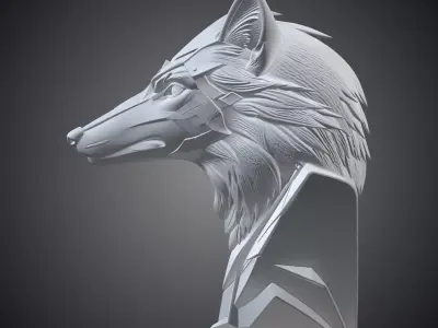 Cyber Wolf Bust - Sci-Fi Animal Sculpture PM-349 3D print model