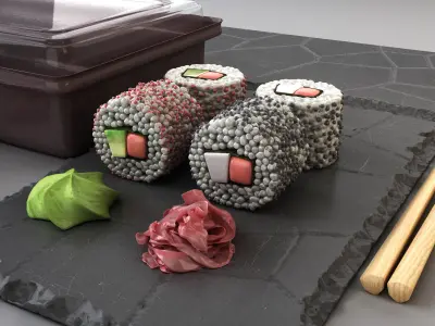 Japanese rolls set  Low-poly 3D model