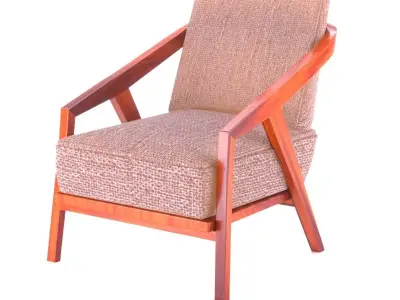 chair wooden lounge with tan upholstered seat Free 3D model