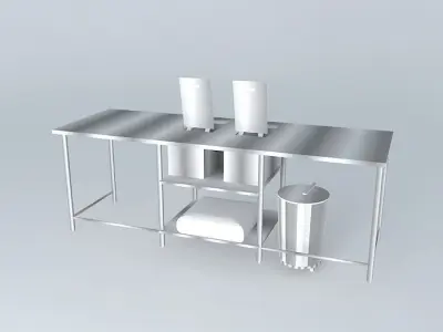 Kit stainless steel table with two sinks and trash can Free 3D model