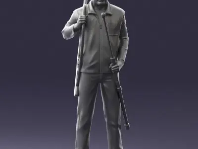 000337 Older Man with Rifle and Fishing Rod 0206 3D model