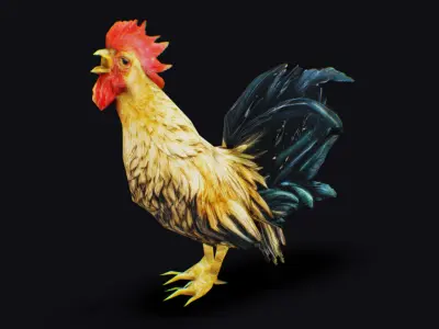Realistic Rooster Cock Farm Bird Animated Mammal Birds Chicken Low-poly 3D model