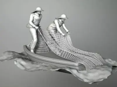 FISHERMEN fishing boat with two people 3D model