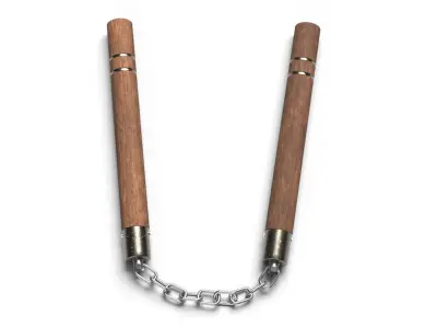 Nunchaku or Nunchuck made of Wood and Steel Low Poly 3D Model Low-poly 3D model