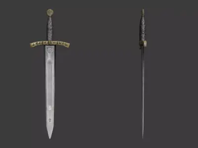 Medieval Templar Sword AAA Short Battle Sword Low-poly 3D model Low-poly 3D model