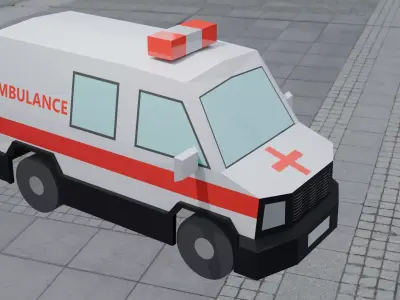 Low Poly Ambulance Vehicle 3D Model FBX GLB OBJ BLEND Low-poly 3D model