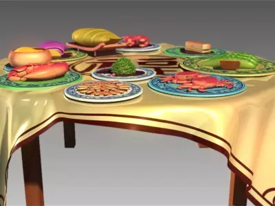 Chinese food Chinese food Table food fish lobster crab ham 3D model