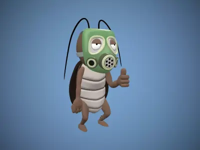 Bug cockroach in a gas mask High Poly 3D Model 3D model