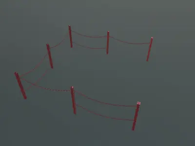 Modular Red Chain Barrier Low-poly 3D model
