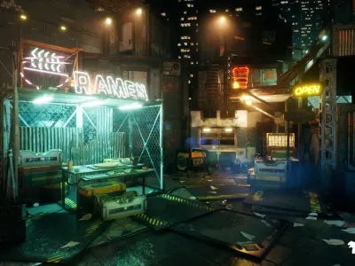 Cyberpunk Rooftop Market Environment Low-poly 3D model