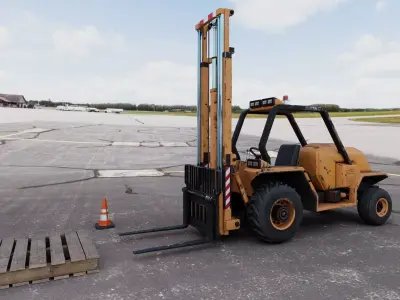 Industrial Forklift and Wood Pallet-Traffic Cone Bundle 3D model