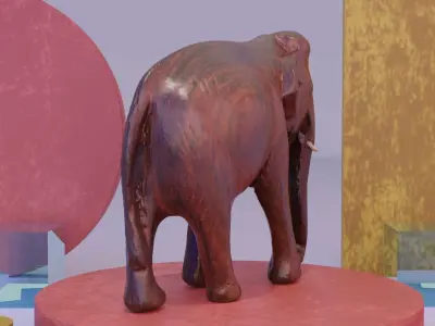 Elephant wood handmade sculpture 01 high-poly 3D model