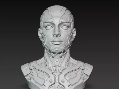 Cybernetic Android Bust STL Futuristic Sci-Fi Robot 3D print model