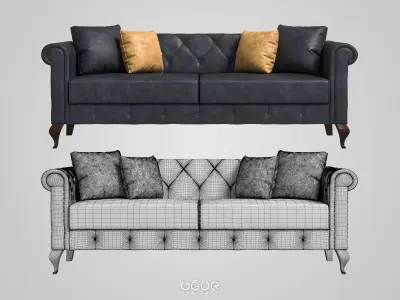 Armchair Set leather sofa with pillows Free 3D model
