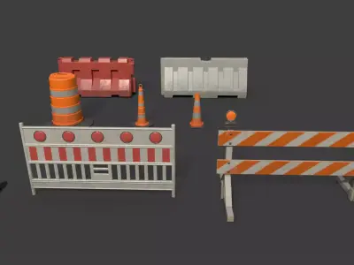 Road Barriers kit PBR Game Ready Free low-poly 3D model