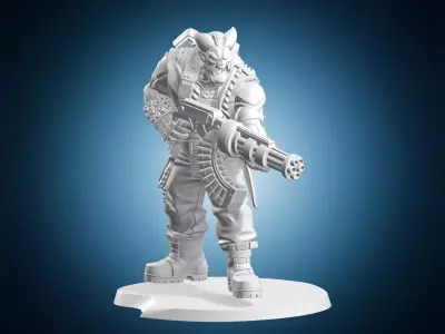 Mutant Mercenary Heavy Gunner with Gatling Minigun Sci-Fi Miniat 3D print model