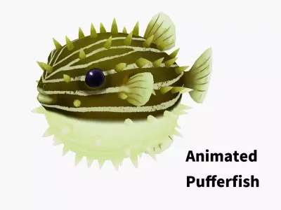 animated pufferfish Low-poly 3D model