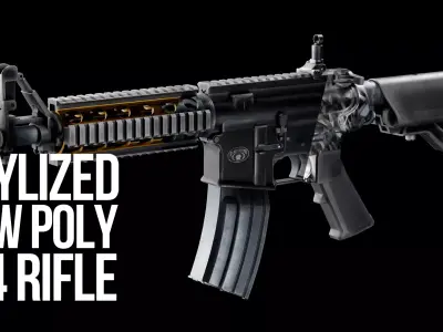 Mid Poly M4 Assault Rifle Low-poly 3D model