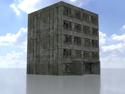 Old military barrack version 1 ruin 6 Low-poly 3D model