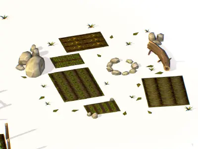 Handpaint Cartoon Garden grounds Place Gdn Low-poly 3D model