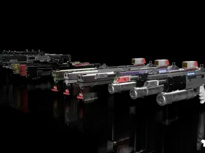 Cyberpunk Shotguns Low-poly 3D model