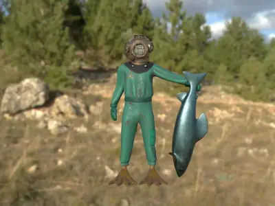 Scuba diver Low-poly 3D model