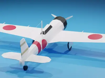 Cartoon Mitsubishi A6M Zero WW2 Aircraft Low-poly 3D model