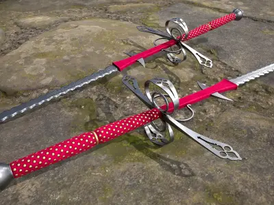 Austrian Flamberge Zweihander dated 1595 Game Ready 3D Model Low-poly 3D model