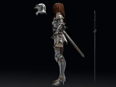 Female Knight Full Plate Gaming Unreal Engine Project Low-poly 3D model