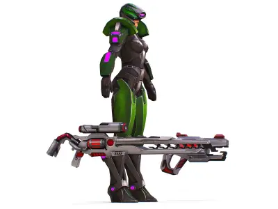 Sci-Fi Woman Cyborg - Female Drone Sniper Soldier Low-poly 3D model