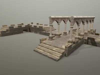 Altar Set wooden block Low-poly 3D model