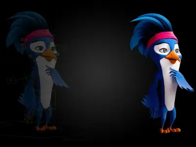3D Blue - king fisher - Rigged Cartoon Bird Low-poly 3D model