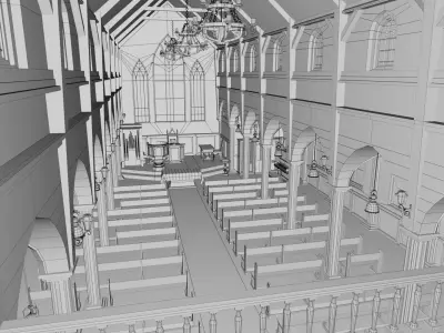 Realistic Church Cathedral Interior - Game Ready Low-poly 3D model