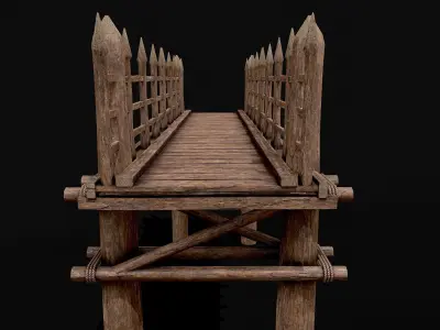 Modular Wood Bridge 2 parts Low-poly 3D model