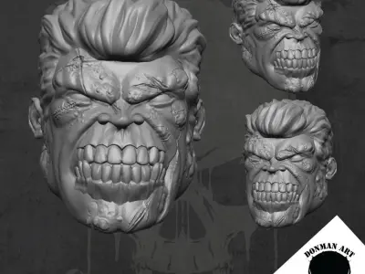 Hulk Zombie head for 6 inch Action Figures 3D print model