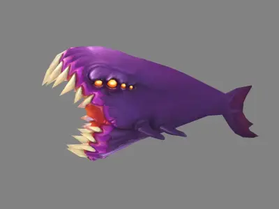 Cartoon Purple Fish Demon - Whale Monster Low-poly 3D model