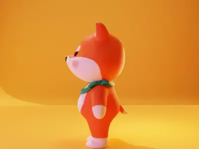 Cartoon Shiba Inu with moon pattern neckerchief 3D model