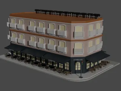 Build restaurant building Free low-poly 3D model