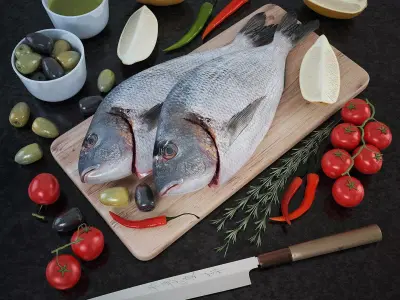 Fresh fish - Set of decor for the kitchen 3D model