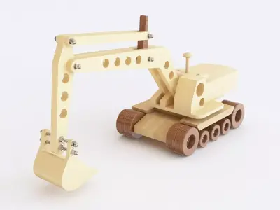 Wooden toy excavator 01 3D model