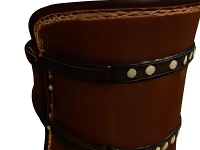 Worn Leather Bracer with Brass Buckle 3D model