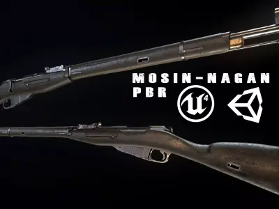PBR Mosin-Nagant Soviet Rifle Low-poly 3D model
