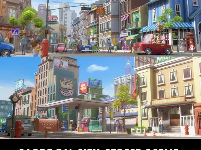 Cartoon City Street Scene