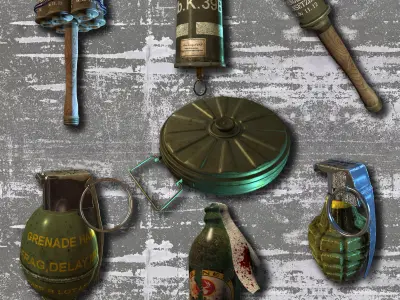 Grenade set WW2 Low-poly 3D model