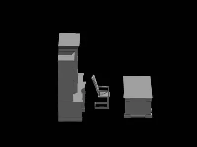 Executive Office Desk and Bookshelf Set Low-poly 3D model
