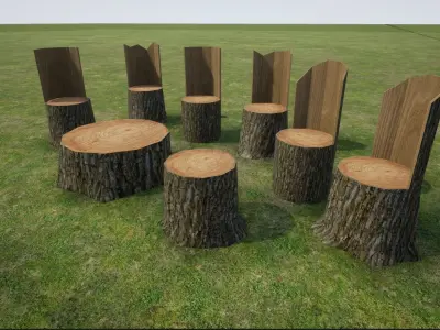 Stump Chair Low-poly 3D model