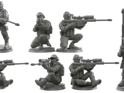 Sniper squad 28 - 40 mm scale 3D print model