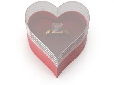 Asscher Cut Ruby Wedding Gold Ring In Box V01 3D model