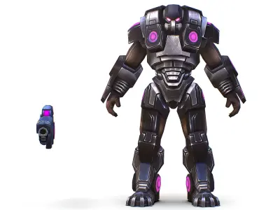 Cartoon Sci-Fi Cyborg Drone Heavy Trooper Bandit Low-poly 3D model